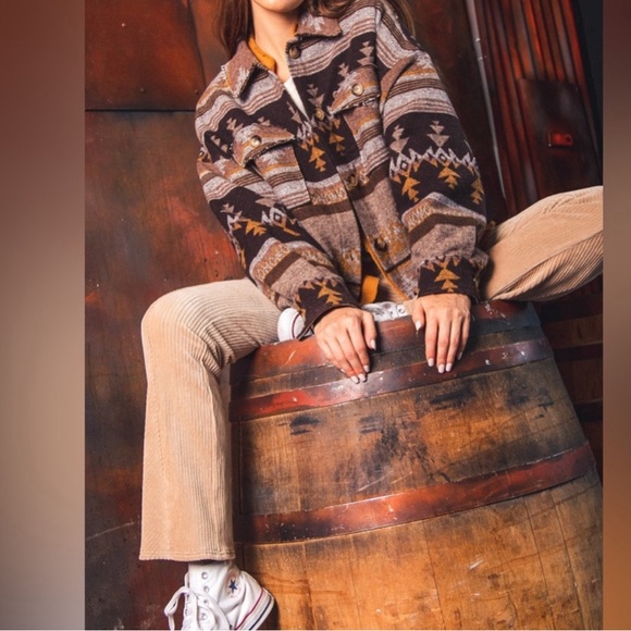 New! Cozy Western Aztec Oversized Jacket | Distressed Detail - Picture 5 of 5
